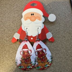 Christmas Chicken Double Sided PU Leather Teardrop Dangle Earrings - New Funny